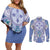 Hawaii Violet Palaka Couples Matching Off Shoulder Short Dress and Long Sleeve Button Shirt With Tapa Pattern Tropical Flowers - Polynesian Pride