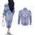 Hawaii Violet Palaka Couples Matching Off The Shoulder Long Sleeve Dress and Long Sleeve Button Shirt With Tapa Pattern Tropical Flowers - Polynesian Pride