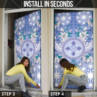 Hawaii Violet Palaka Door Cover With Tapa Pattern Tropical Flowers - Polynesian Pride