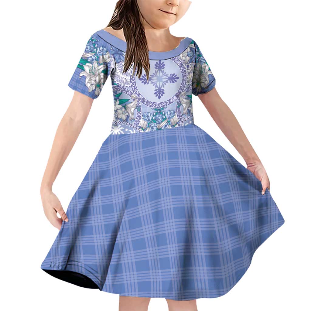 Hawaii Violet Palaka Family Matching Off Shoulder Short Dress and Hawaiian Shirt With Tapa Pattern Tropical Flowers - Polynesian Pride