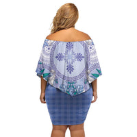 Hawaii Violet Palaka Family Matching Off Shoulder Short Dress and Hawaiian Shirt With Tapa Pattern Tropical Flowers - Polynesian Pride