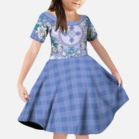 Hawaii Violet Palaka Family Matching Puletasi and Hawaiian Shirt With Tapa Pattern Tropical Flowers LT05 Daughter's Dress Violet - Polynesian Pride