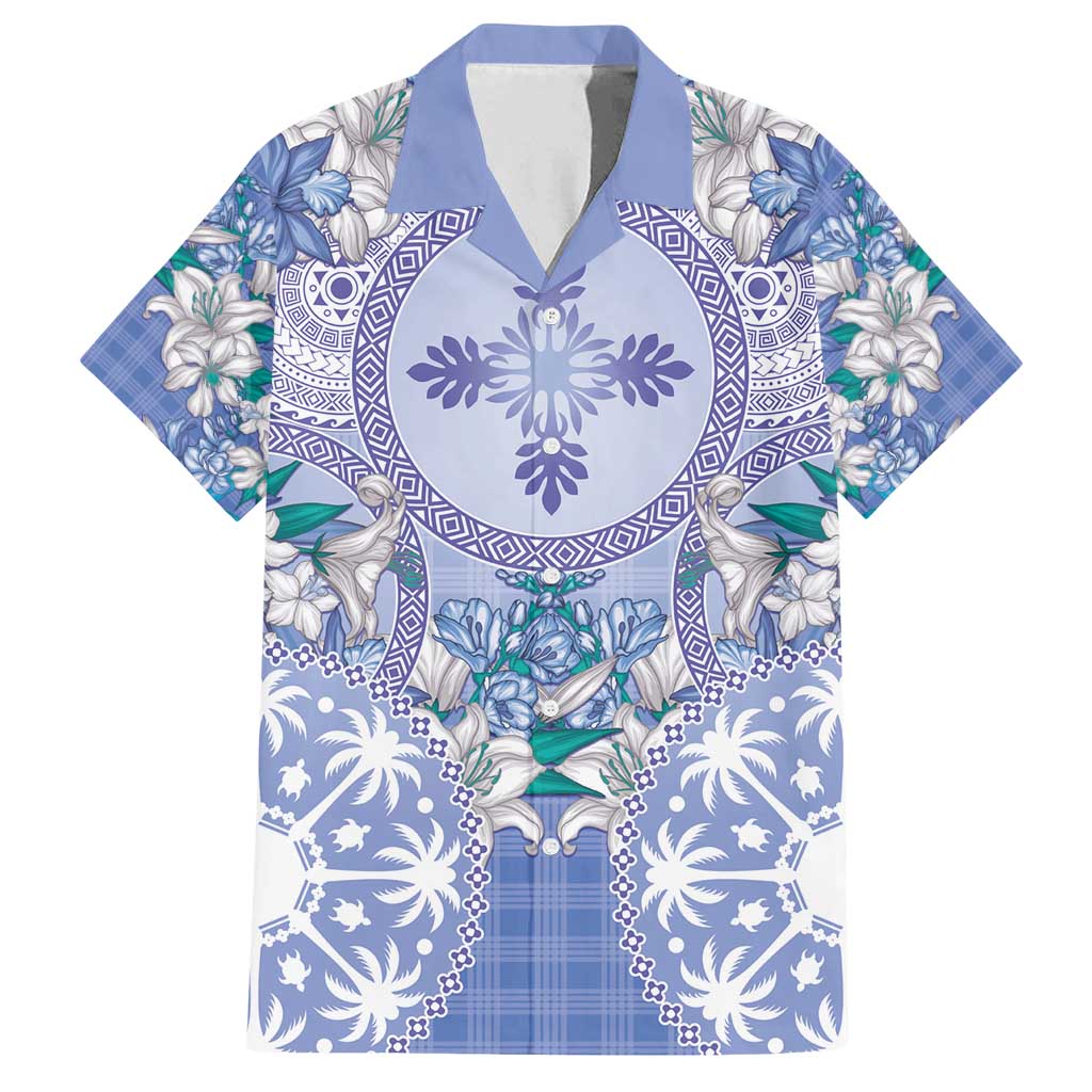 Hawaii Violet Palaka Family Matching Puletasi and Hawaiian Shirt With Tapa Pattern Tropical Flowers LT05 Dad's Shirt - Short Sleeve Violet - Polynesian Pride
