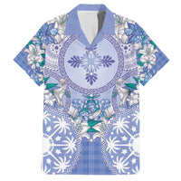 Hawaii Violet Palaka Family Matching Puletasi and Hawaiian Shirt With Tapa Pattern Tropical Flowers LT05 Dad's Shirt - Short Sleeve Violet - Polynesian Pride