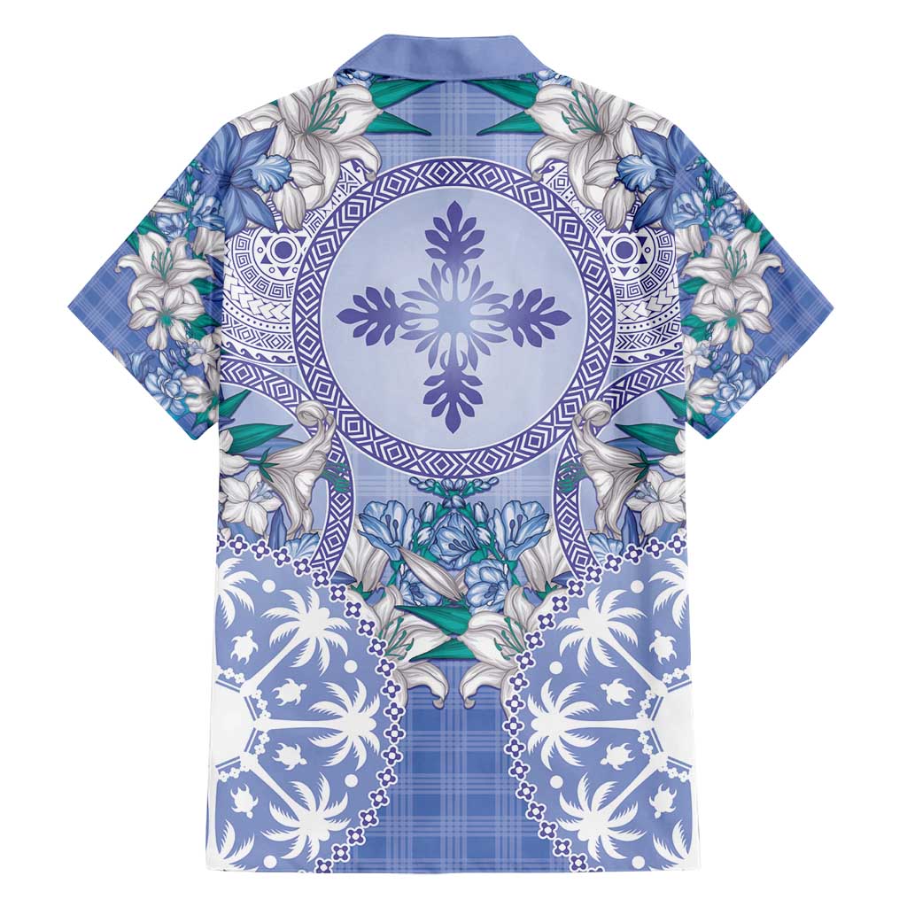 Hawaii Violet Palaka Family Matching Puletasi and Hawaiian Shirt With Tapa Pattern Tropical Flowers LT05 - Polynesian Pride