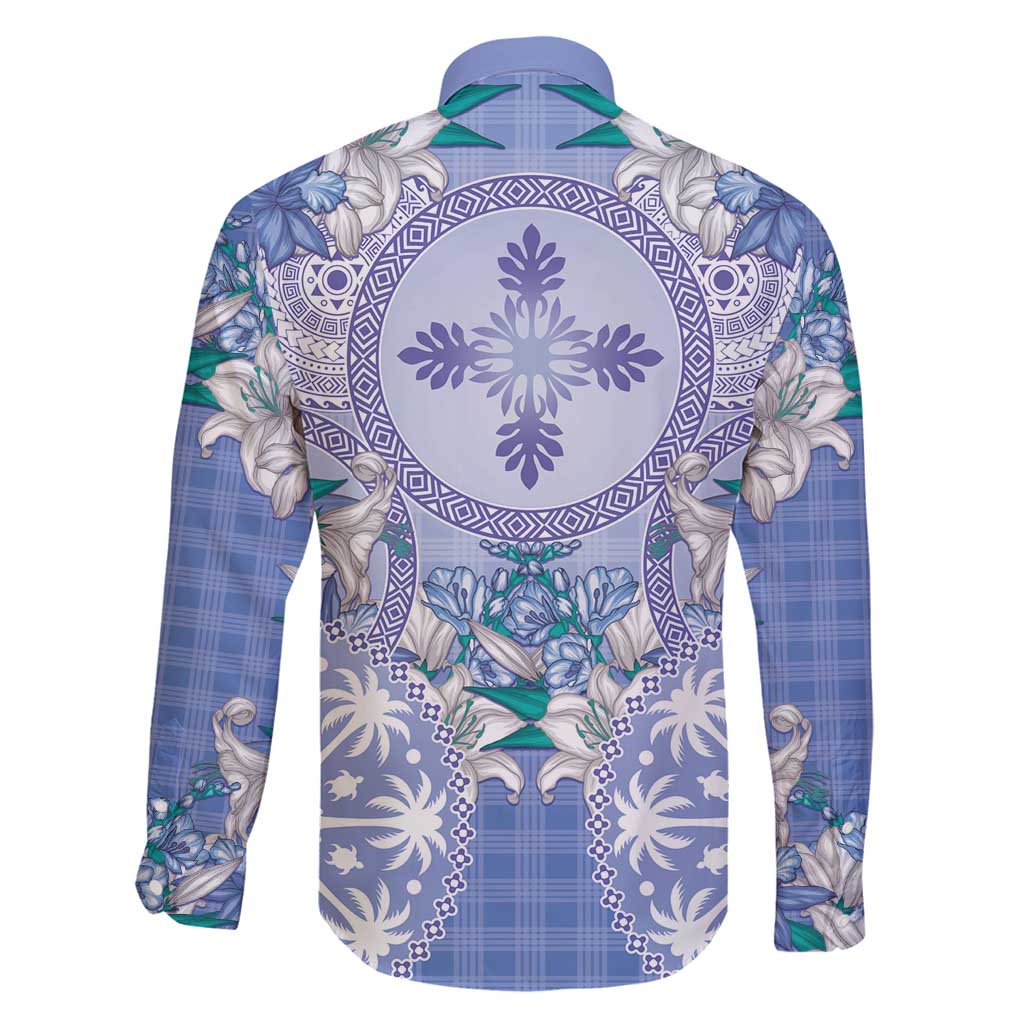 Hawaii Violet Palaka Family Matching Puletasi and Hawaiian Shirt With Tapa Pattern Tropical Flowers LT05 - Polynesian Pride