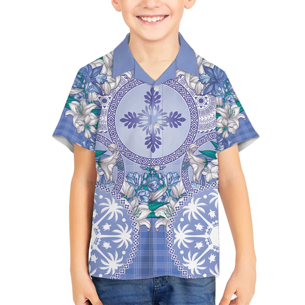 Hawaii Violet Palaka Family Matching Puletasi and Hawaiian Shirt With Tapa Pattern Tropical Flowers LT05 Son's Shirt Violet - Polynesian Pride