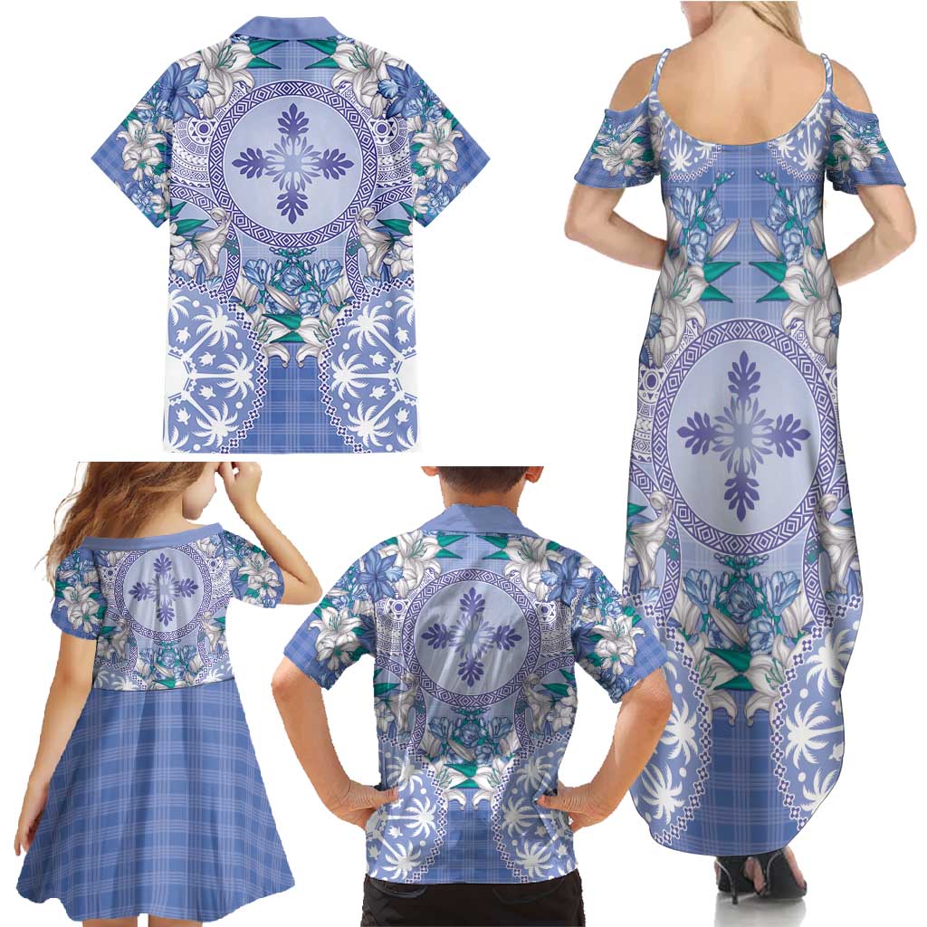 Hawaii Violet Palaka Family Matching Summer Maxi Dress and Hawaiian Shirt With Tapa Pattern Tropical Flowers - Polynesian Pride