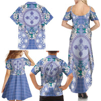 Hawaii Violet Palaka Family Matching Summer Maxi Dress and Hawaiian Shirt With Tapa Pattern Tropical Flowers - Polynesian Pride