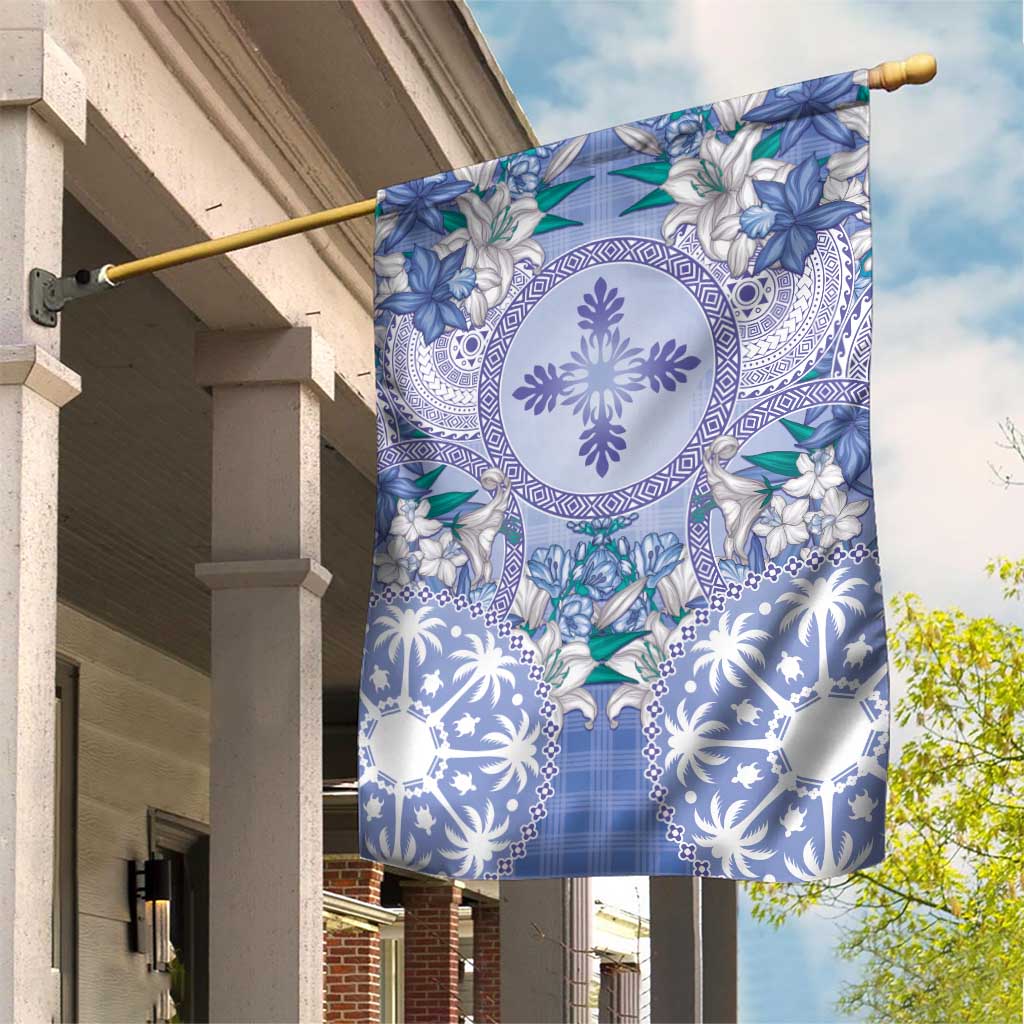 Hawaii Violet Palaka Garden Flag With Tapa Pattern Tropical Flowers - Polynesian Pride