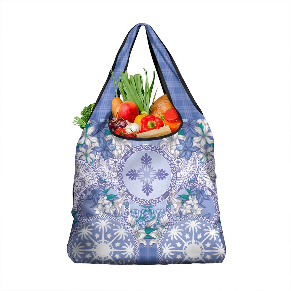 Hawaii Violet Palaka Grocery Bag With Tapa Pattern Tropical Flowers - Polynesian Pride