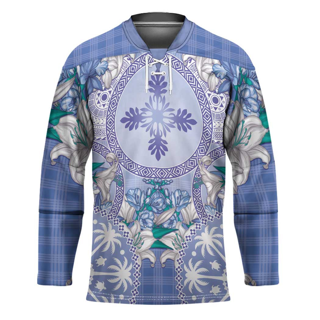 Hawaii Violet Palaka Hockey Jersey With Tapa Pattern Tropical Flowers LT05 Unisex Violet - Polynesian Pride
