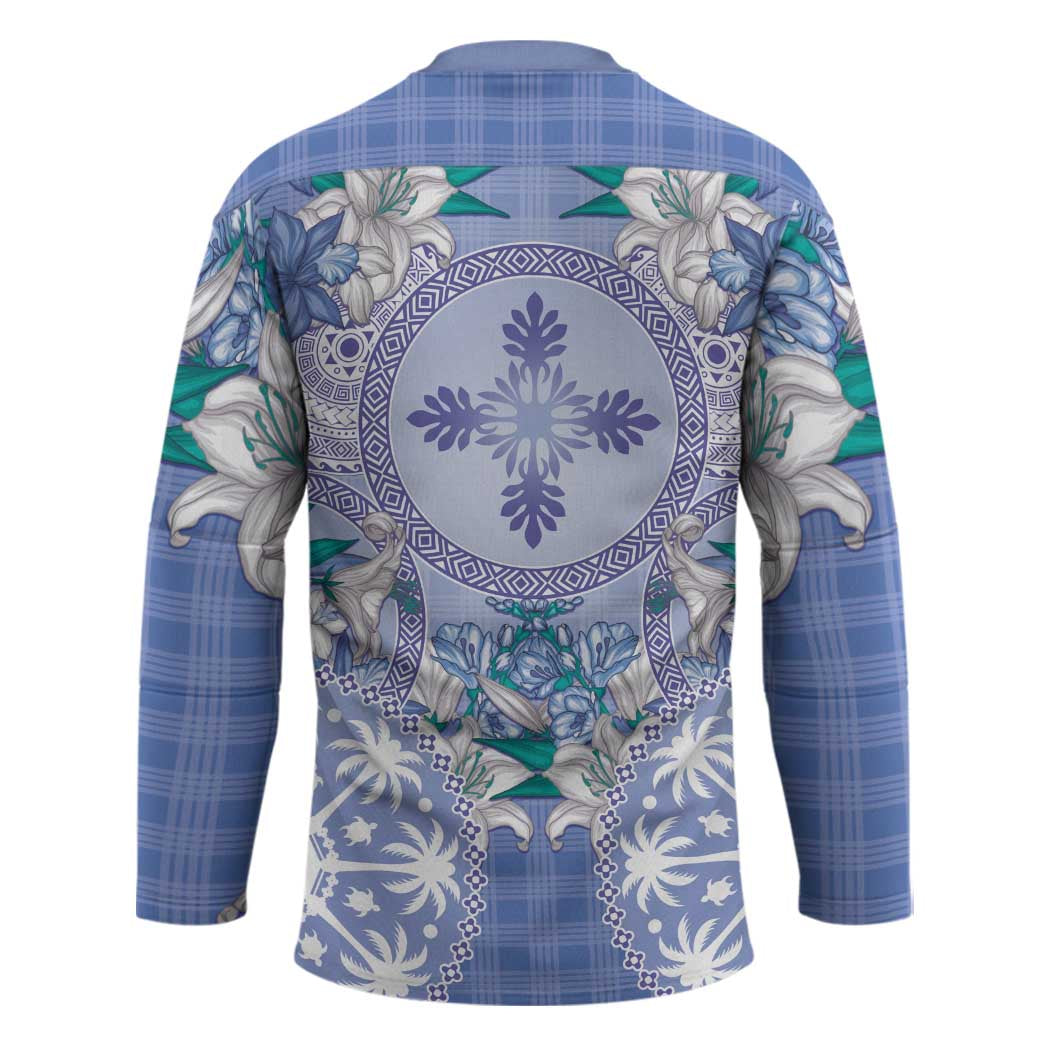Hawaii Violet Palaka Hockey Jersey With Tapa Pattern Tropical Flowers LT05 - Polynesian Pride