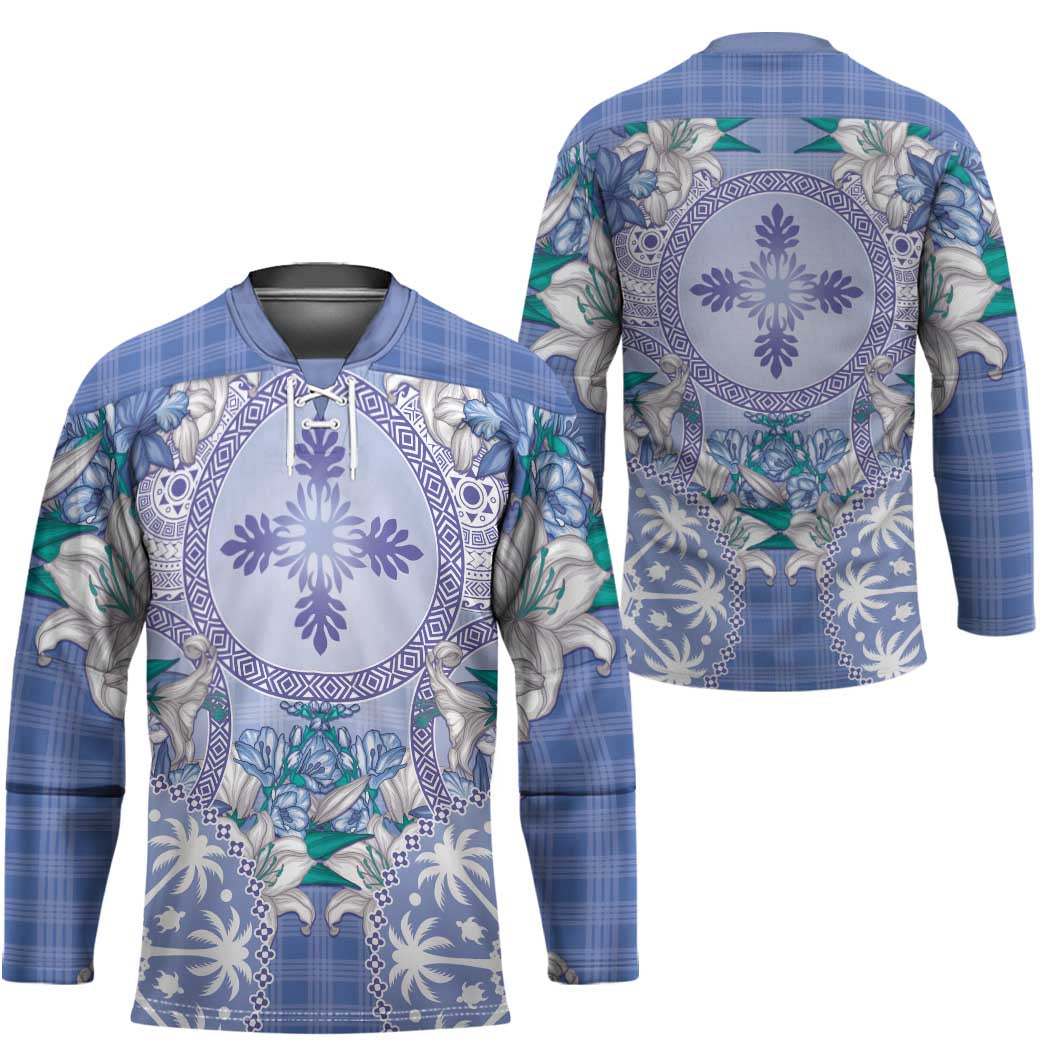 Hawaii Violet Palaka Hockey Jersey With Tapa Pattern Tropical Flowers LT05 - Polynesian Pride