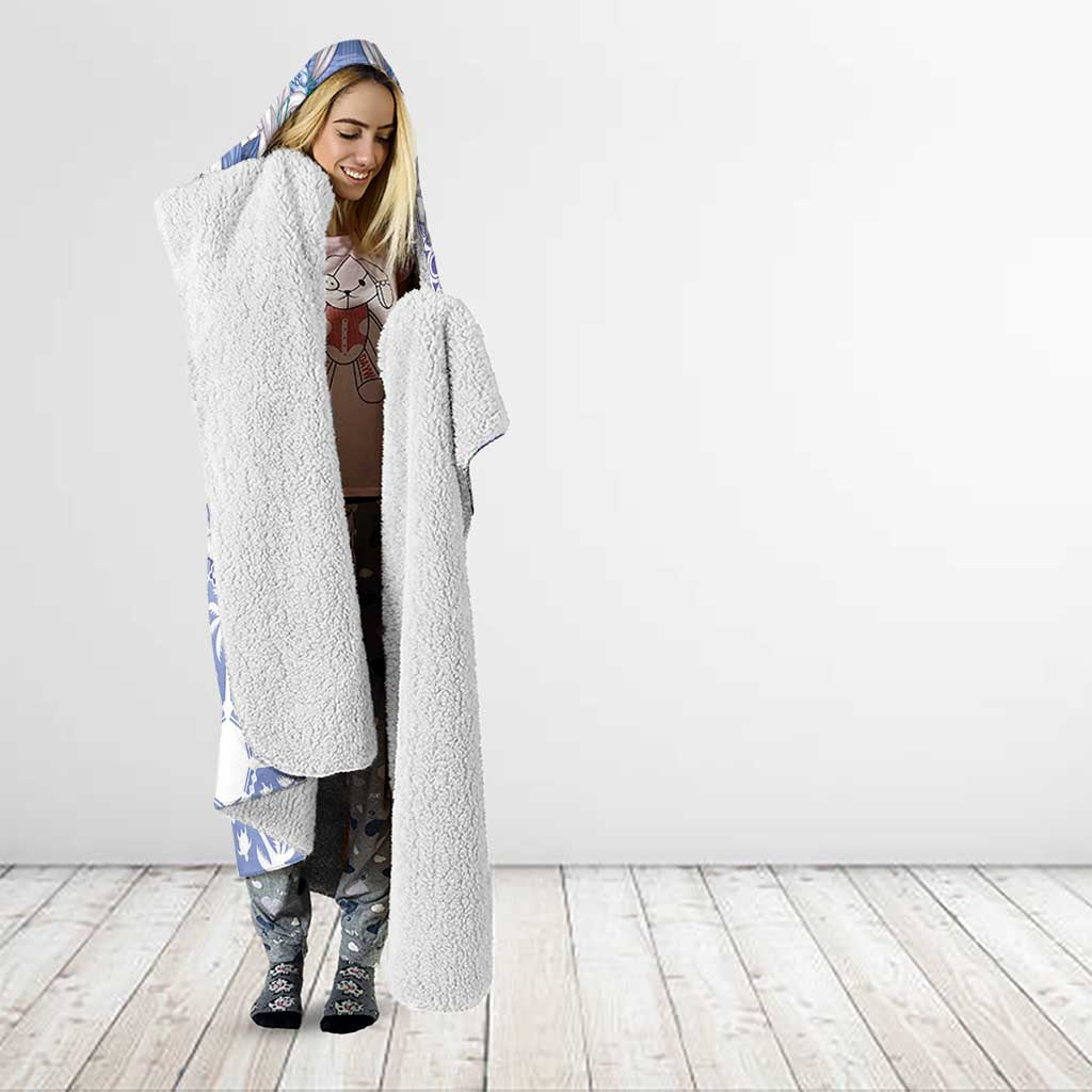 Hawaii Violet Palaka Hooded Blanket With Tapa Pattern Tropical Flowers - Polynesian Pride