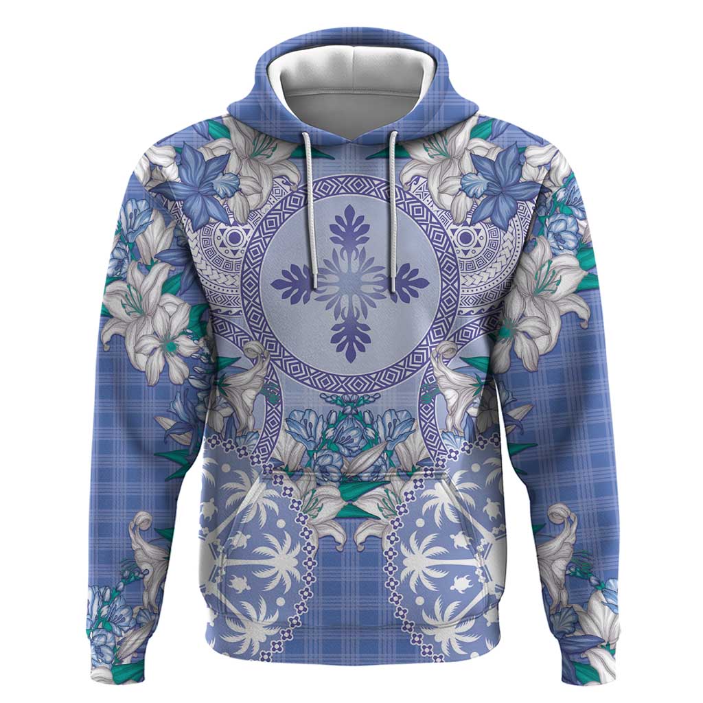 Hawaii Violet Palaka Hoodie With Tapa Pattern Tropical Flowers - Polynesian Pride