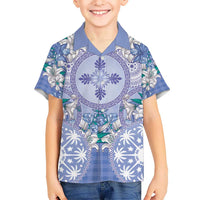 Hawaii Violet Palaka Kid Hawaiian Shirt With Tapa Pattern Tropical Flowers - Polynesian Pride