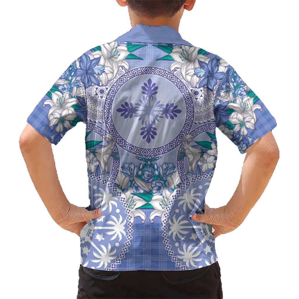 Hawaii Violet Palaka Kid Hawaiian Shirt With Tapa Pattern Tropical Flowers - Polynesian Pride