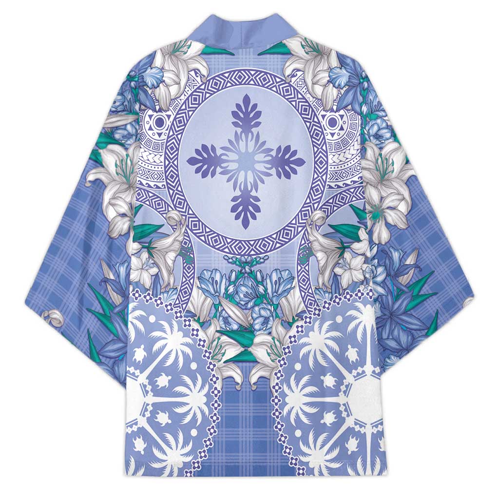 Hawaii Violet Palaka Kimono With Tapa Pattern Tropical Flowers - Polynesian Pride