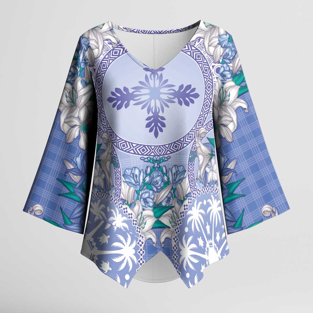 Hawaii Violet Palaka Kimono Sleeve Blouse With Tapa Pattern Tropical Flowers LT05 Female Violet - Polynesian Pride