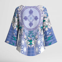 Hawaii Violet Palaka Kimono Sleeve Blouse With Tapa Pattern Tropical Flowers LT05 - Polynesian Pride