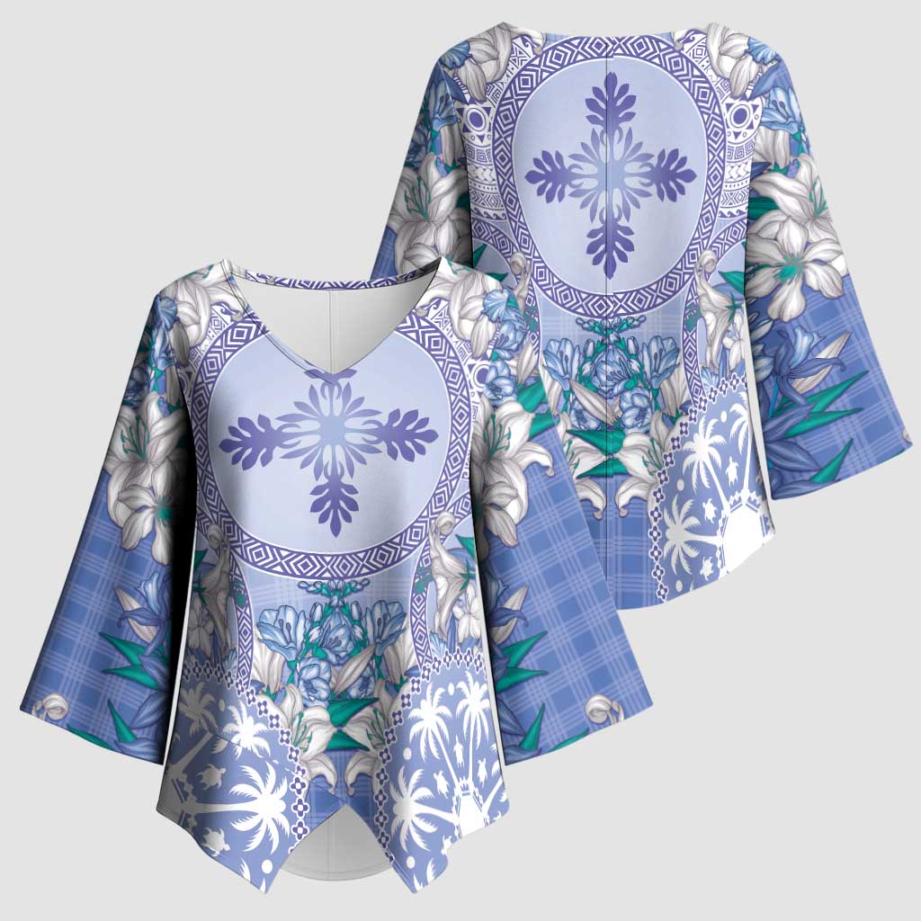 Hawaii Violet Palaka Kimono Sleeve Blouse With Tapa Pattern Tropical Flowers LT05 - Polynesian Pride