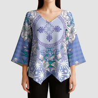 Hawaii Violet Palaka Kimono Sleeve Blouse With Tapa Pattern Tropical Flowers LT05 - Polynesian Pride
