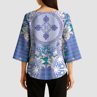 Hawaii Violet Palaka Kimono Sleeve Blouse With Tapa Pattern Tropical Flowers LT05 - Polynesian Pride