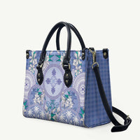 Hawaii Violet Palaka Leather Bag With Tapa Pattern Tropical Flowers - Polynesian Pride
