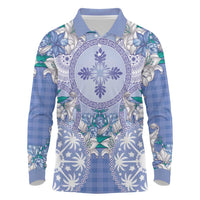 Hawaii Violet Palaka Long Sleeve Polo Shirt With Tapa Pattern Tropical Flowers LT05 Violet - Polynesian Pride