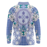 Hawaii Violet Palaka Long Sleeve Polo Shirt With Tapa Pattern Tropical Flowers LT05 - Polynesian Pride