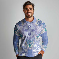 Hawaii Violet Palaka Long Sleeve Polo Shirt With Tapa Pattern Tropical Flowers LT05 - Polynesian Pride