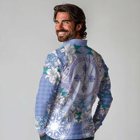 Hawaii Violet Palaka Long Sleeve Polo Shirt With Tapa Pattern Tropical Flowers LT05 - Polynesian Pride