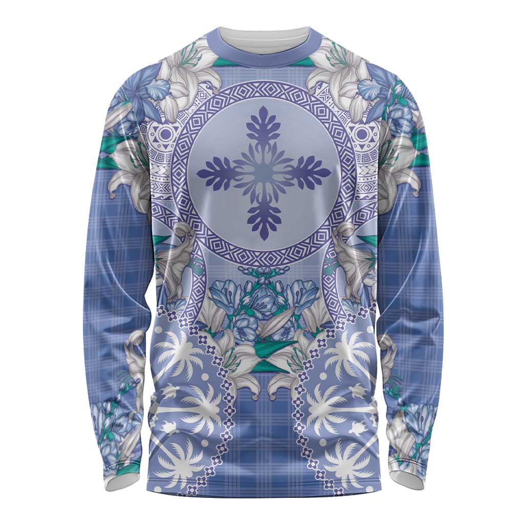 Hawaii Violet Palaka Long Sleeve Shirt With Tapa Pattern Tropical Flowers LT05 Unisex Violet - Polynesian Pride
