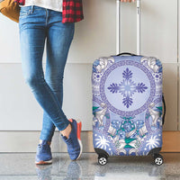 Hawaii Violet Palaka Luggage Cover With Tapa Pattern Tropical Flowers - Polynesian Pride
