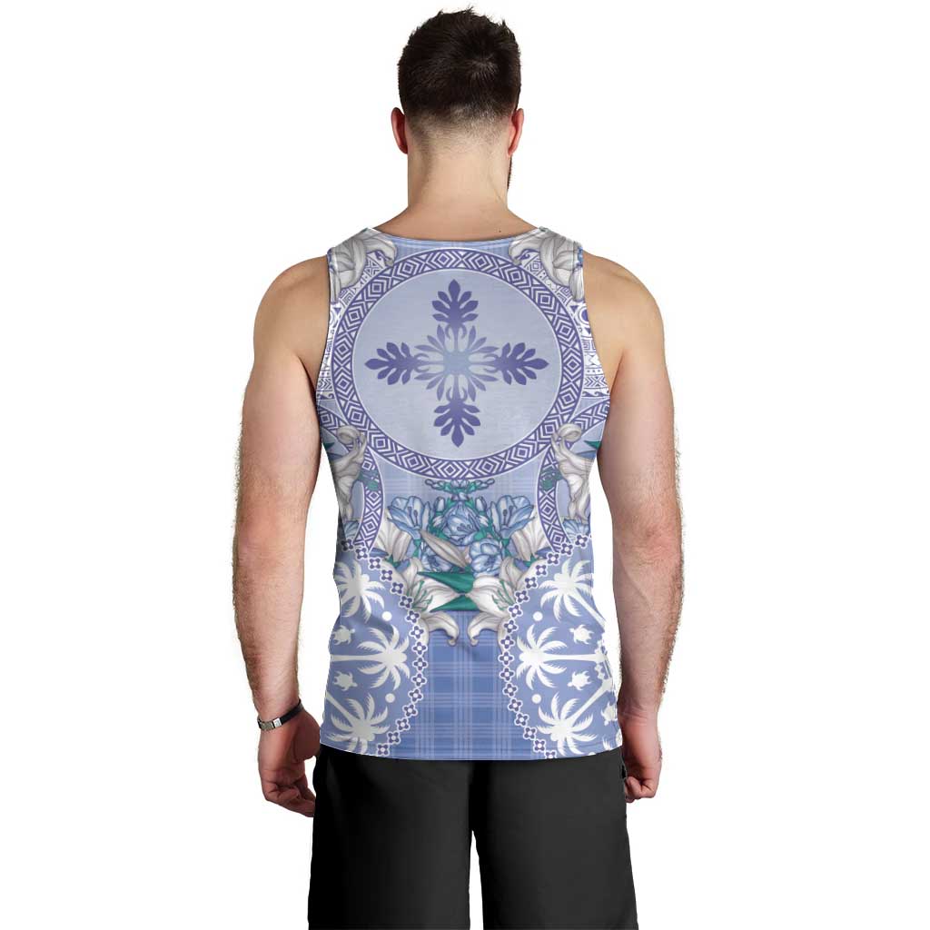 Hawaii Violet Palaka Men Tank Top With Tapa Pattern Tropical Flowers - Polynesian Pride
