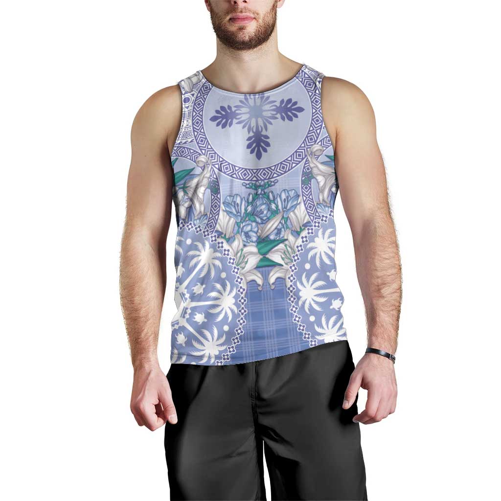 Hawaii Violet Palaka Men Tank Top With Tapa Pattern Tropical Flowers - Polynesian Pride
