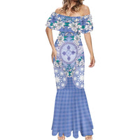 Hawaii Violet Palaka Mermaid Dress With Tapa Pattern Tropical Flowers - Polynesian Pride