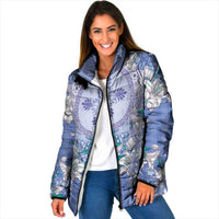 Hawaii Violet Palaka Padded Jacket With Tapa Pattern Tropical Flowers - Polynesian Pride