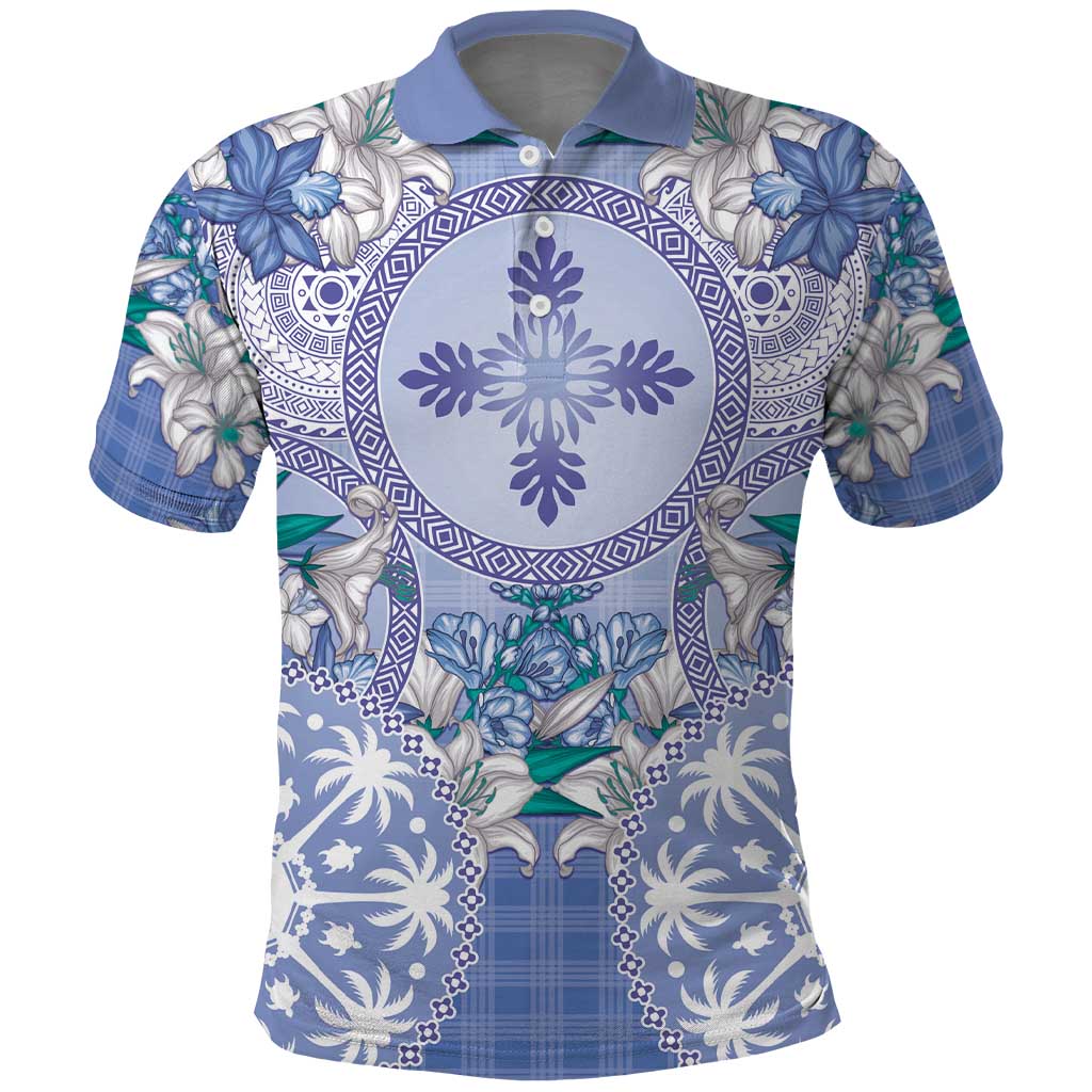 Hawaii Violet Palaka Polo Shirt With Tapa Pattern Tropical Flowers - Polynesian Pride