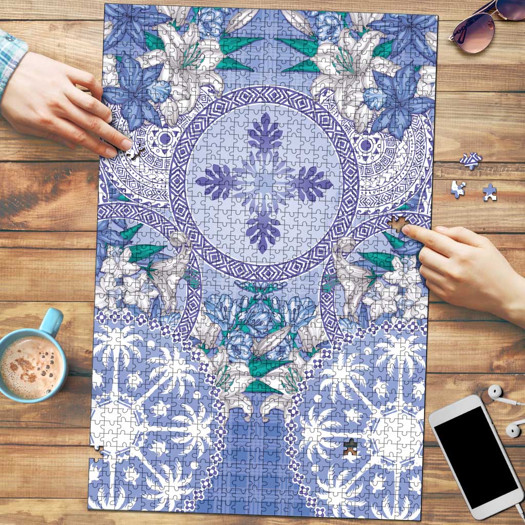 Hawaii Violet Palaka Puzzle With Tapa Pattern Tropical Flowers LT05 Violet - Polynesian Pride