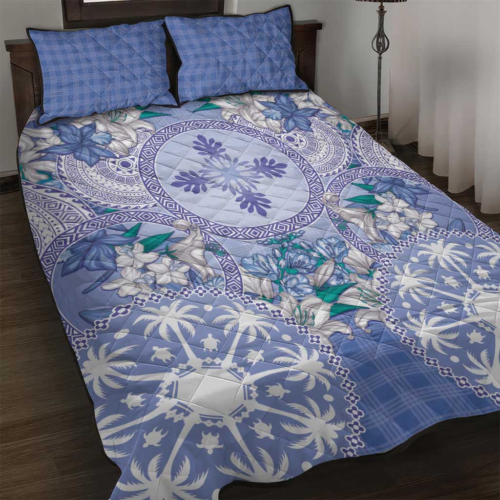 Hawaii Violet Palaka Quilt Bed Set With Tapa Pattern Tropical Flowers - Polynesian Pride