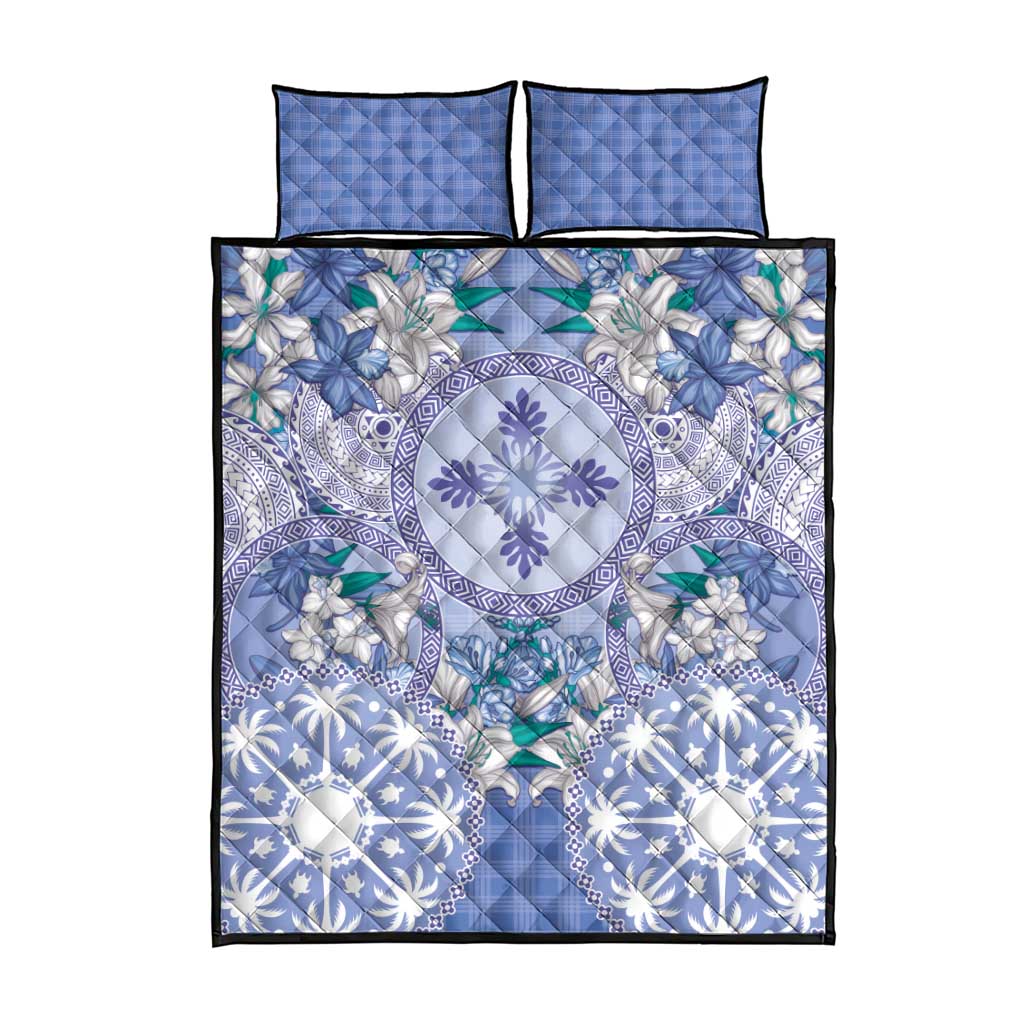 Hawaii Violet Palaka Quilt Bed Set With Tapa Pattern Tropical Flowers - Polynesian Pride