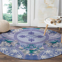 Hawaii Violet Palaka Round Carpet With Tapa Pattern Tropical Flowers - Polynesian Pride