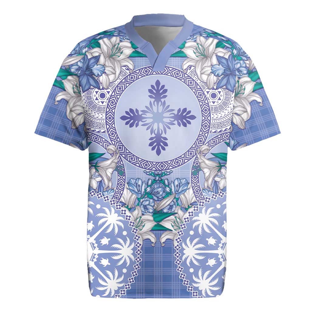Hawaii Violet Palaka Rugby Jersey With Tapa Pattern Tropical Flowers LT05 Violet - Polynesian Pride