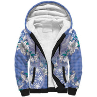 Hawaii Violet Palaka Sherpa Hoodie With Tapa Pattern Tropical Flowers LT05 Unisex Violet - Polynesian Pride
