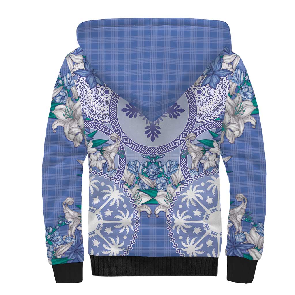 Hawaii Violet Palaka Sherpa Hoodie With Tapa Pattern Tropical Flowers LT05 - Polynesian Pride