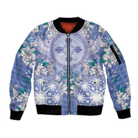 Hawaii Violet Palaka Sleeve Zip Bomber Jacket With Tapa Pattern Tropical Flowers LT05 Unisex Violet - Polynesian Pride