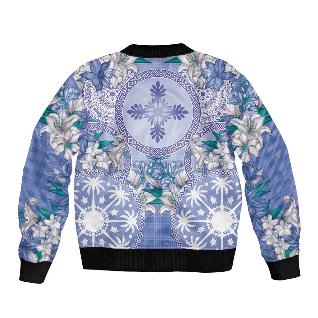 Hawaii Violet Palaka Sleeve Zip Bomber Jacket With Tapa Pattern Tropical Flowers LT05 - Polynesian Pride