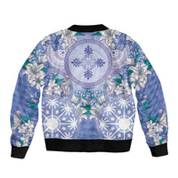 Hawaii Violet Palaka Sleeve Zip Bomber Jacket With Tapa Pattern Tropical Flowers LT05 - Polynesian Pride